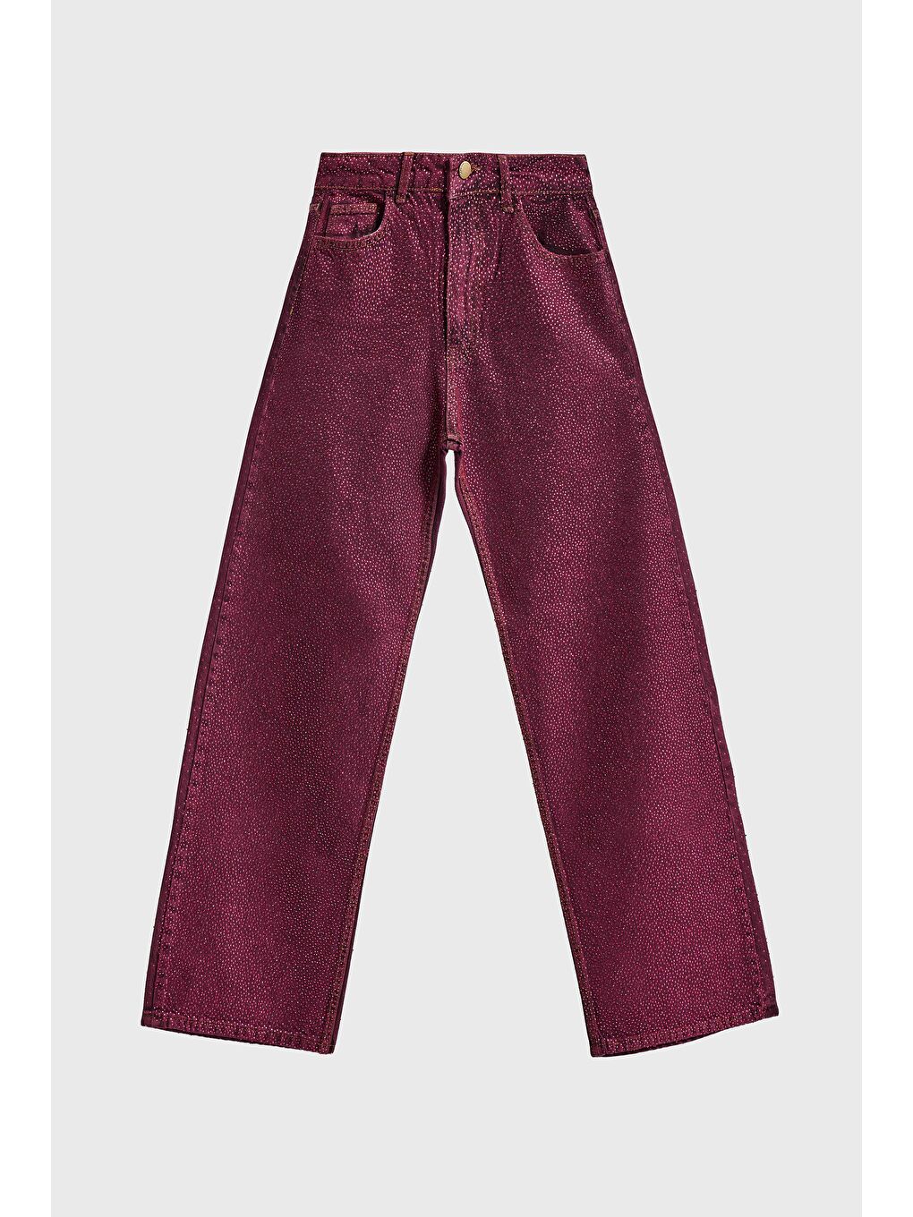 Kadın Bordo Renk T3-20w5-98 Straight Fit Yüksek Bel Ön ve Arka Parlak Taşlı Özel Tasarım Denim Jean