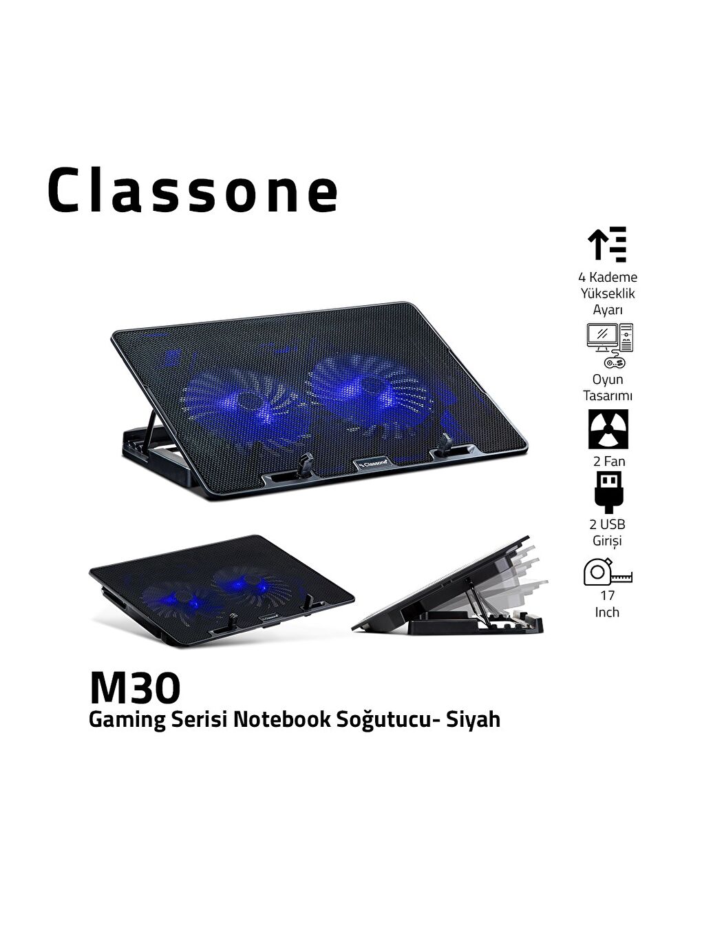 Lacivert PR-EK101 15,6' Su Geçirmez Kumaş Notebook Sırt Çantası+M30 Notebook Soğutucu-4