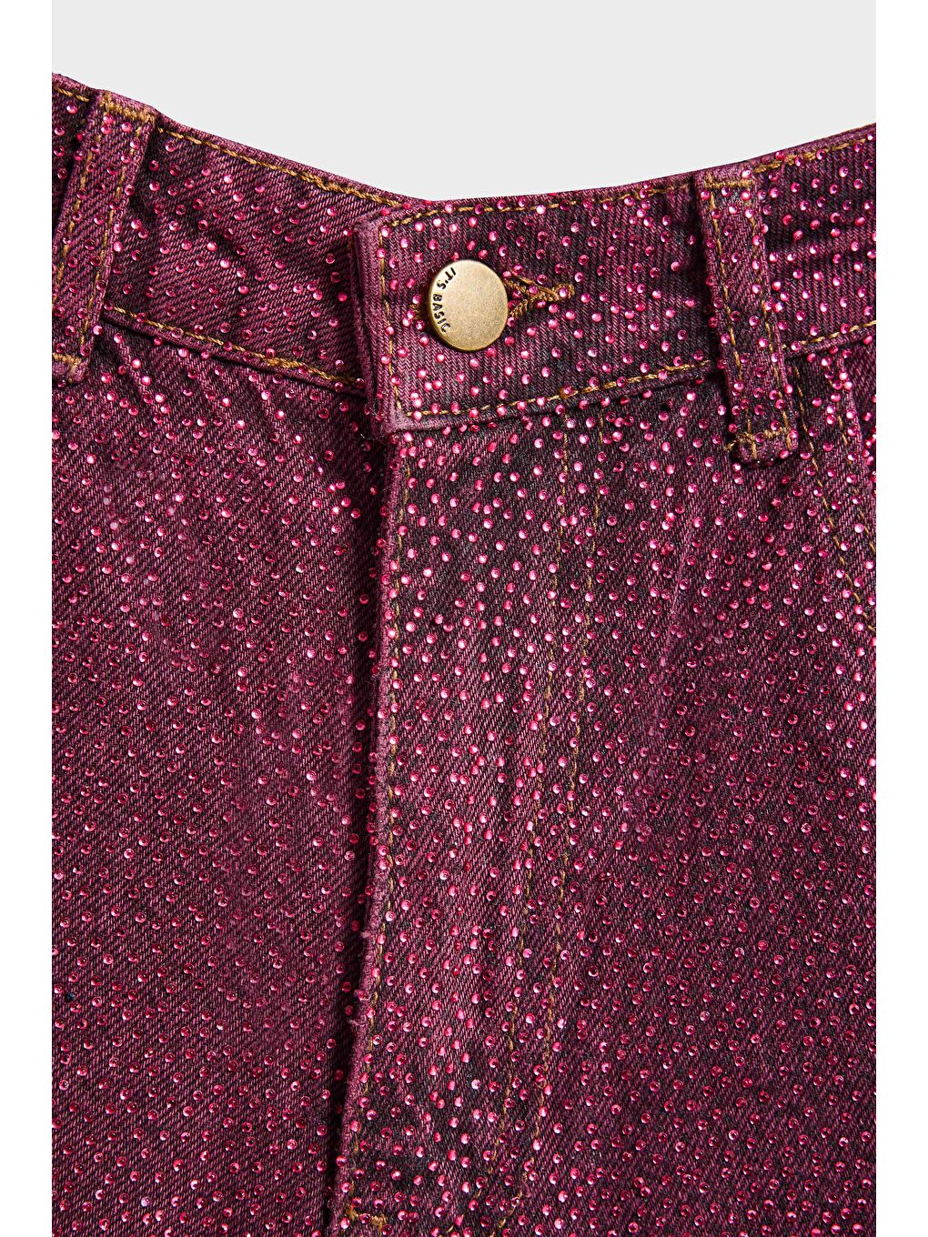 Kadın Bordo Renk T3-20w5-98 Straight Fit Yüksek Bel Ön ve Arka Parlak Taşlı Özel Tasarım Denim Jean-1