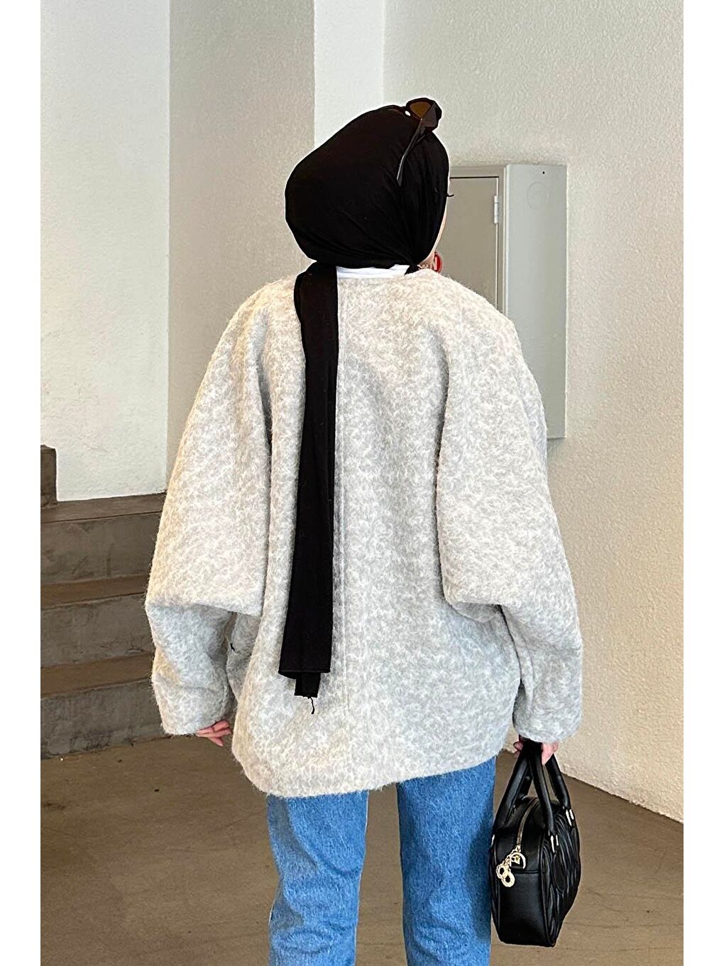 Bağlamalı Kaşe Kimono Gri-3