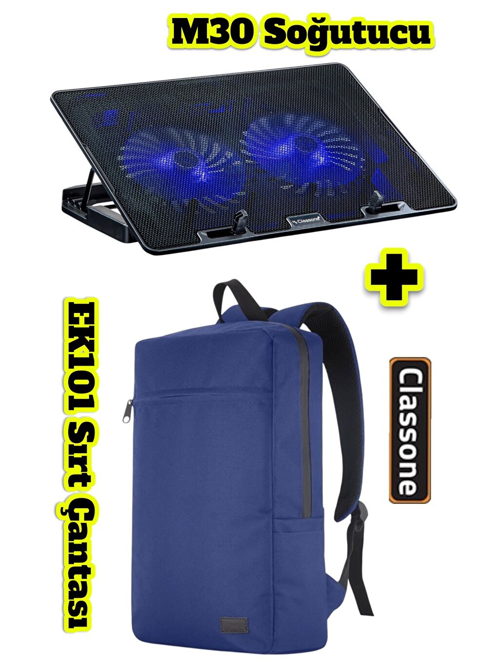 Lacivert PR-EK101 15,6' Su Geçirmez Kumaş Notebook Sırt Çantası+M30 Notebook Soğutucu-7