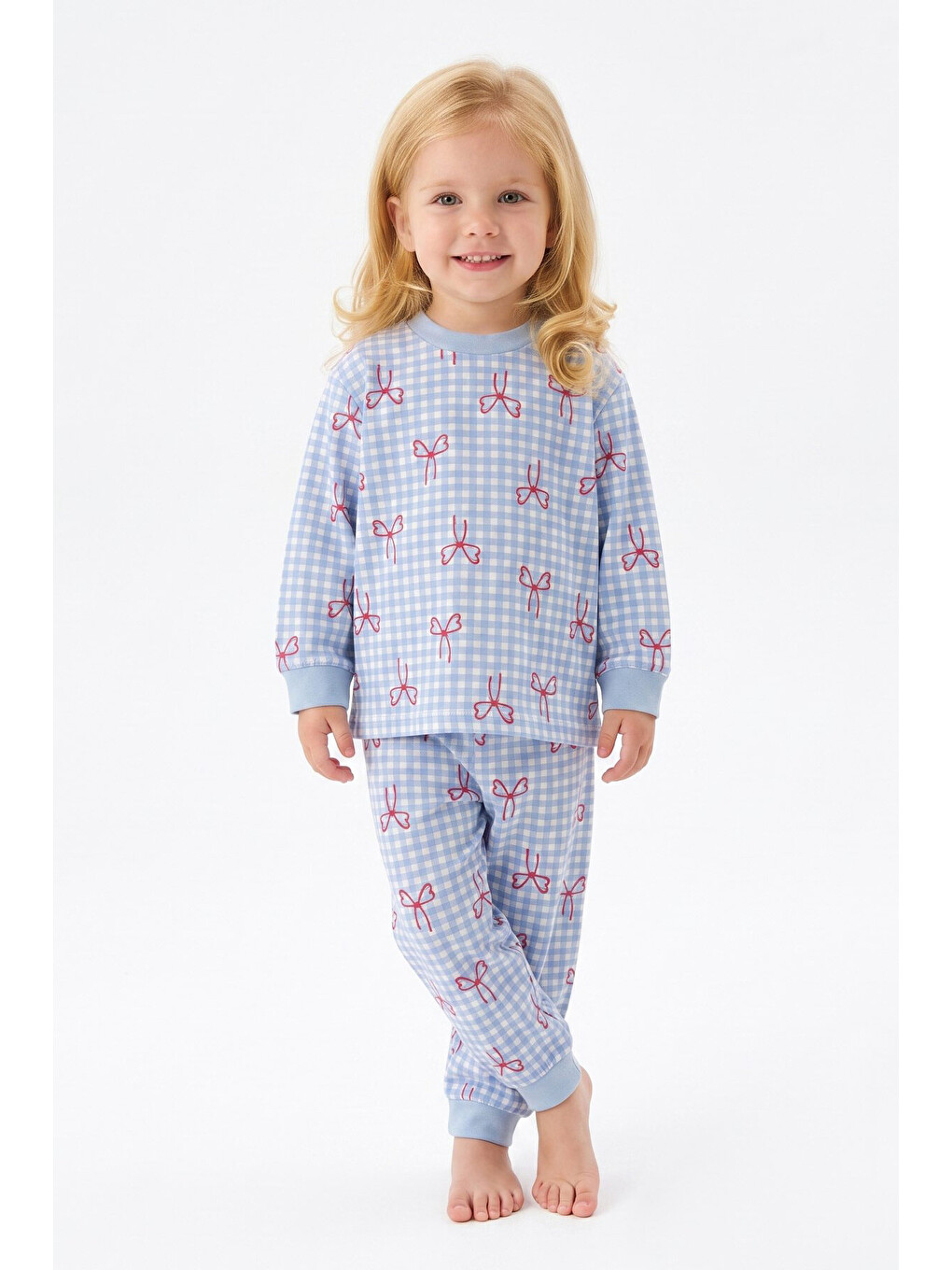 Mavi %100 Pamuk Ve Baskılı Kız Çocuk Pijama Takımı 9-36 Ay 12741ıs