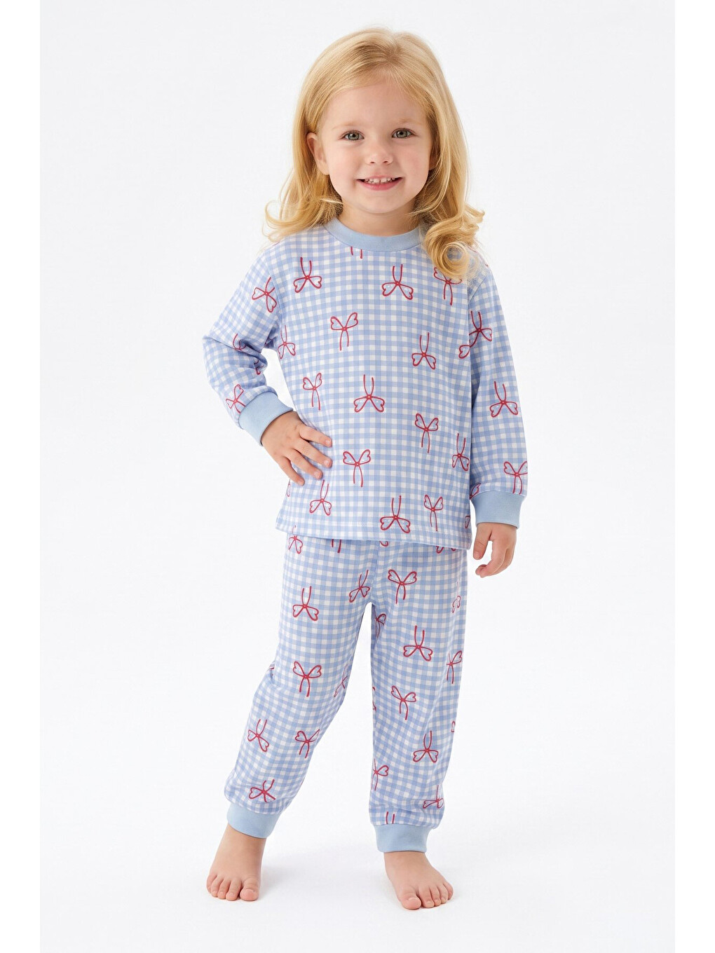 Mavi %100 Pamuk Ve Baskılı Kız Çocuk Pijama Takımı 9-36 Ay 12741ıs-1