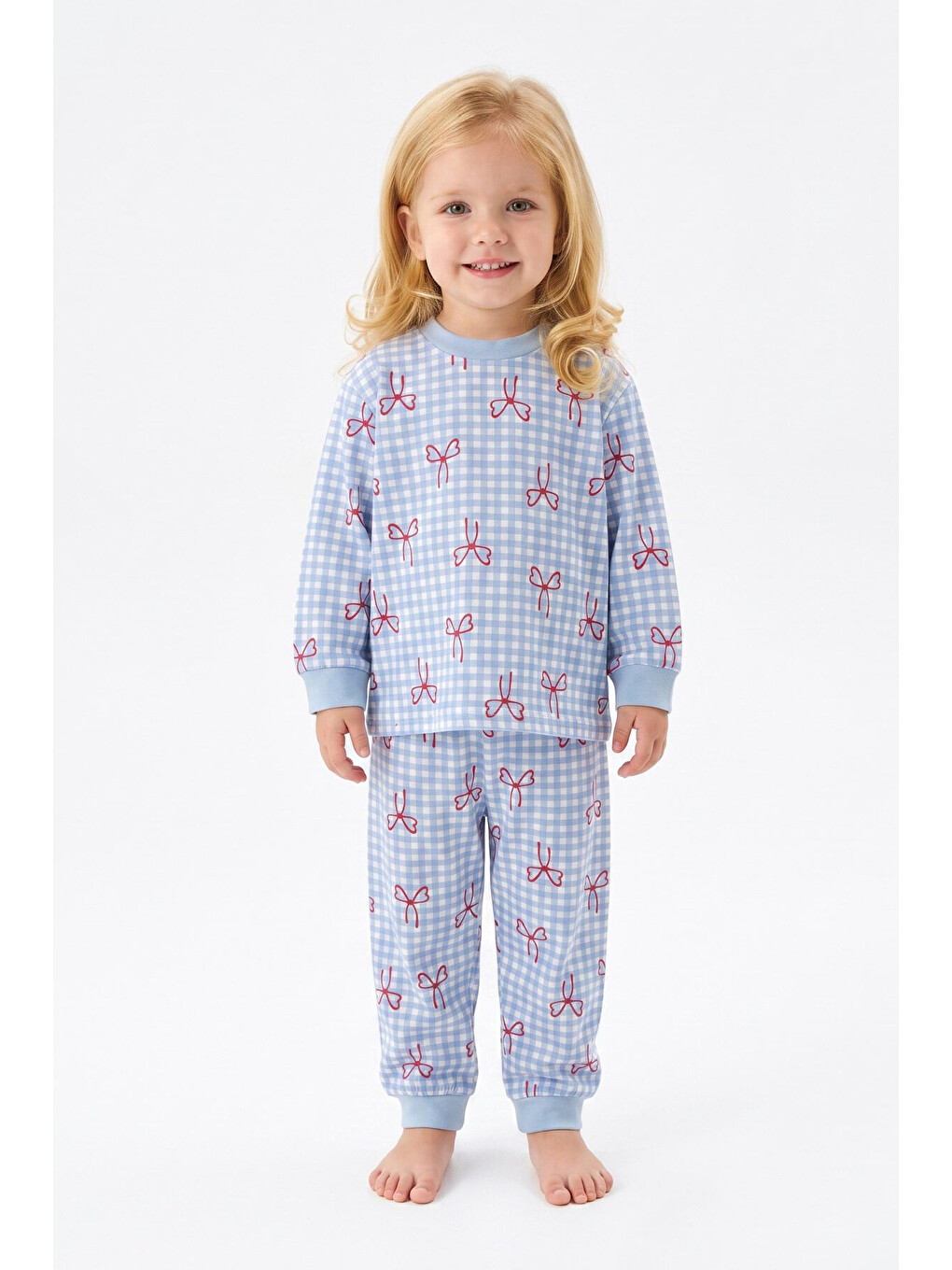 Mavi %100 Pamuk Ve Baskılı Kız Çocuk Pijama Takımı 9-36 Ay 12741ıs-2