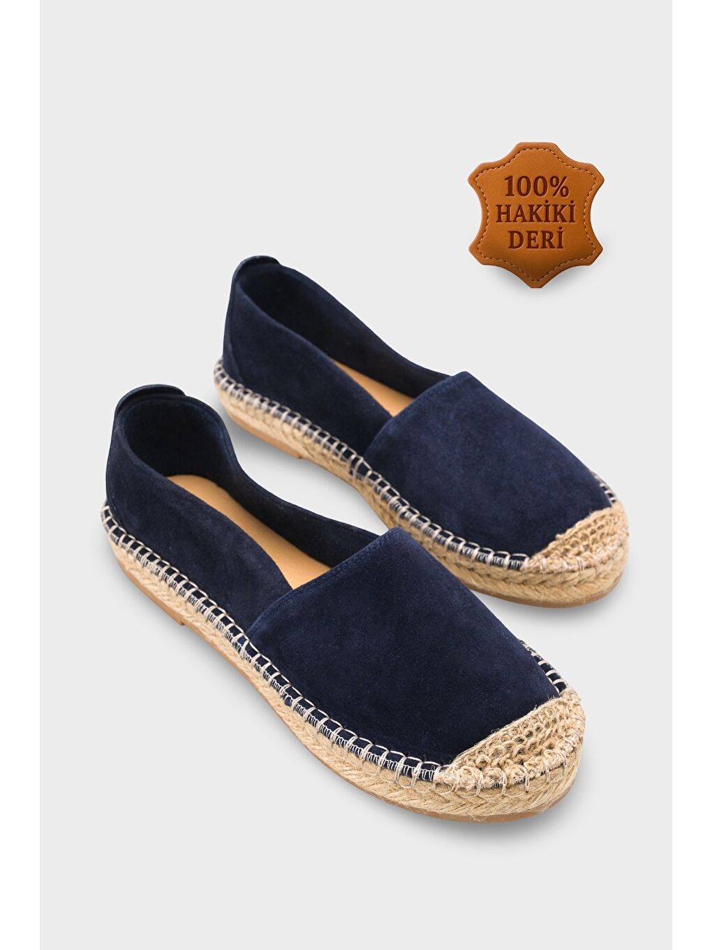 Lacivert Laurie Hakiki Deri Süet Kadın Espadril-1