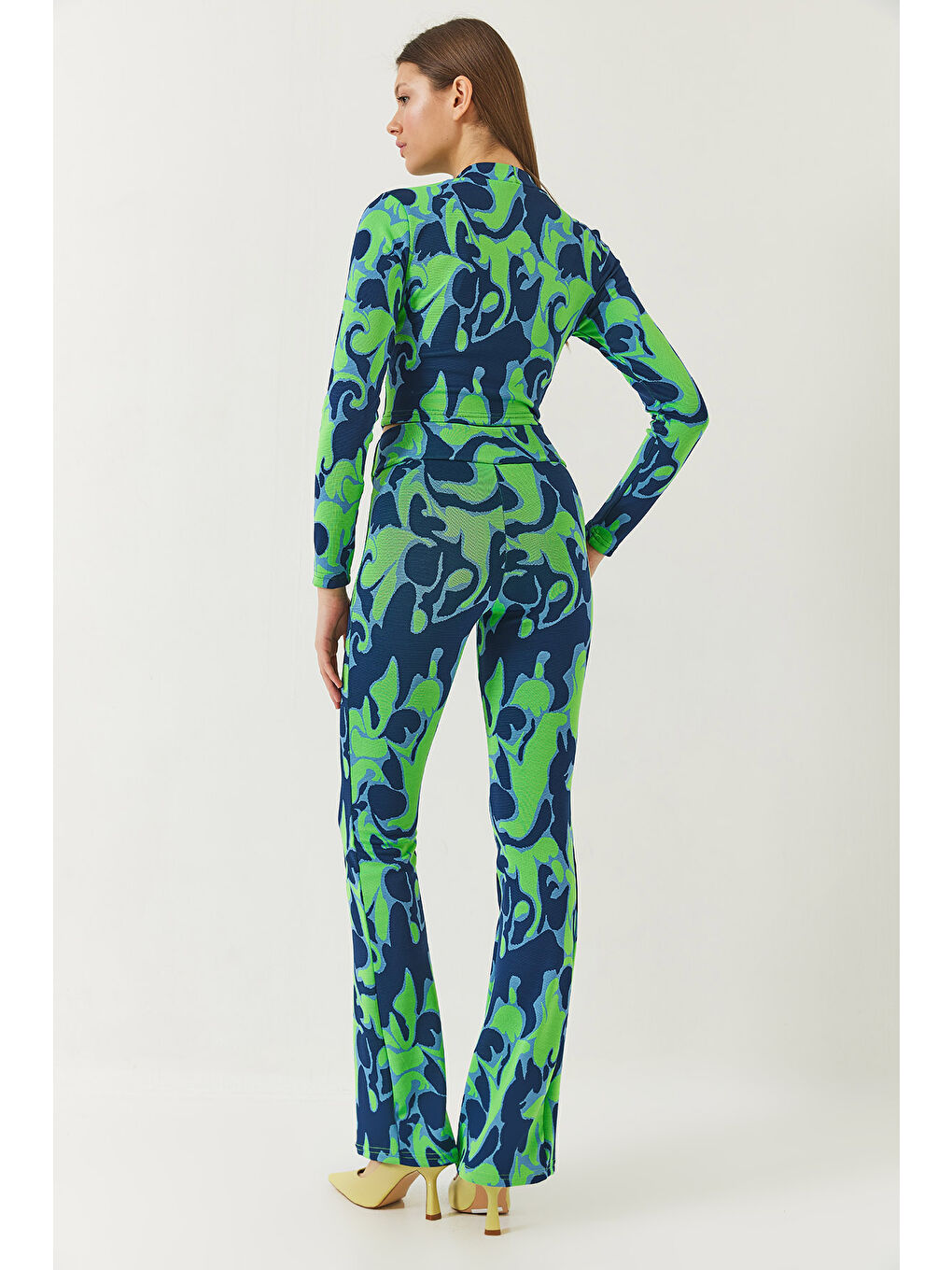 Lacivert Kadın Yarım Balıkçı Yaka Uzun Kollu Crop Beli Lastikli Pantolonlu Alt-Üst Takım-4