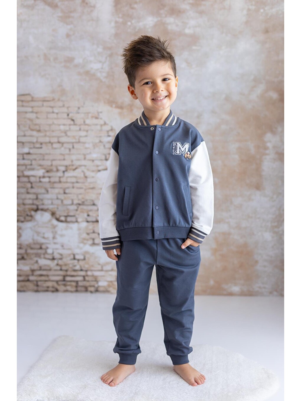 Unisex Bebek Nakış Detaylı Eşofman Takımı - Antrasit-1