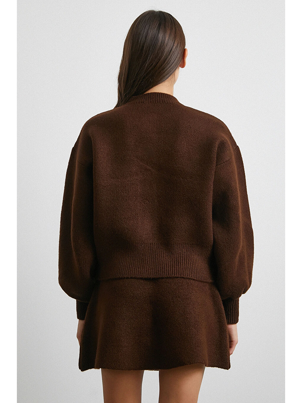 Karışık Hırka Etek Triko Takım Kahve-5