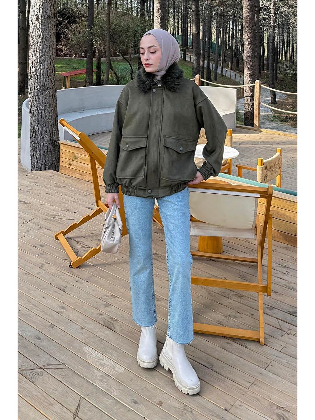Kürk Yaka Cepli Mont Haki