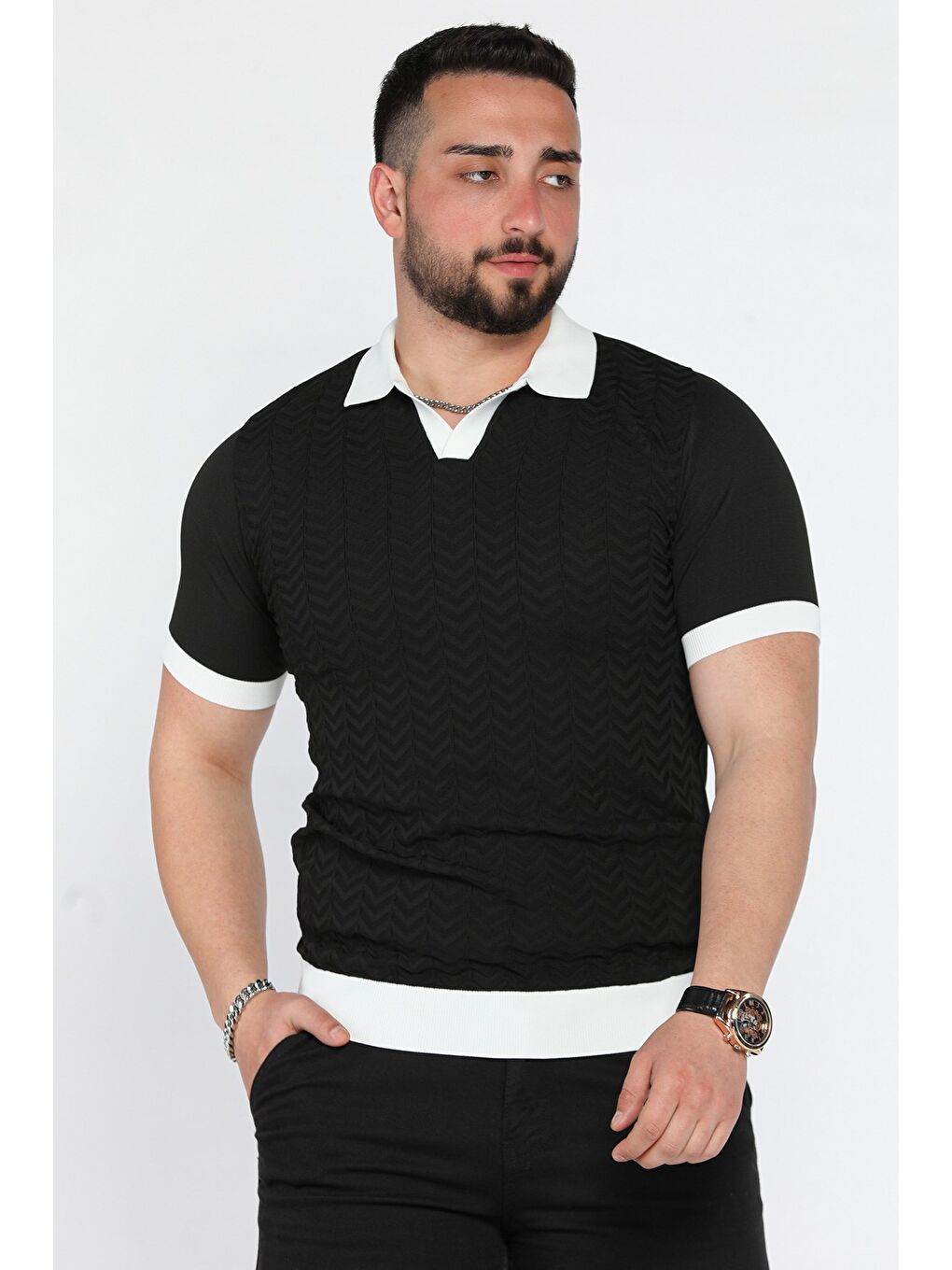 Siyah Polo Yaka Erkek Triko Tişört