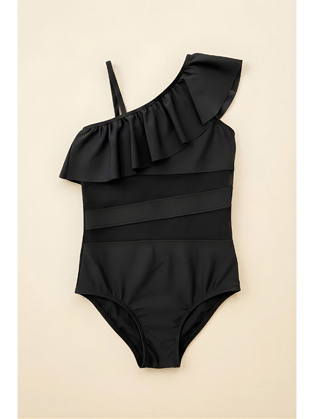 Siyah Kız Çocuk Mayokini-Tül Detaylı ve Omuz Ayarlanabilir Askılı 7-12 Yaş 12620B-1