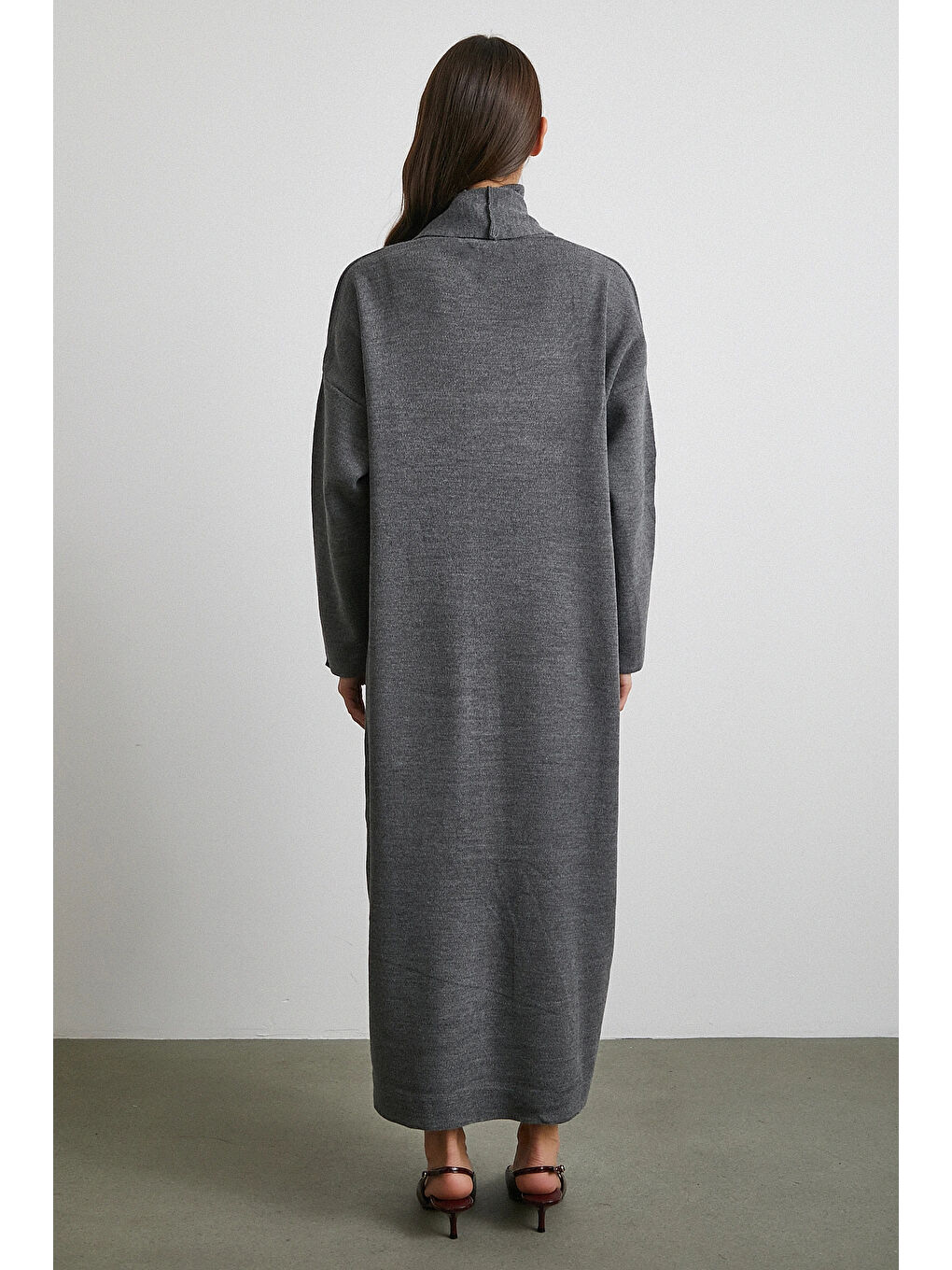 Uzun Elbiseli Hırka Triko Takım Gri-1