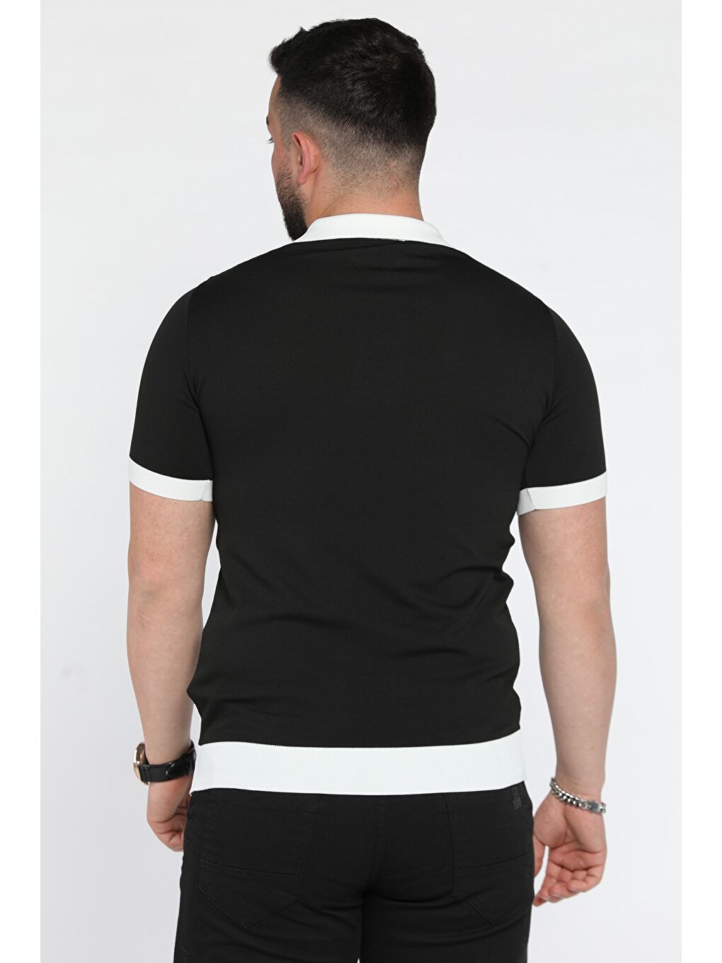 Siyah Polo Yaka Erkek Triko Tişört-2