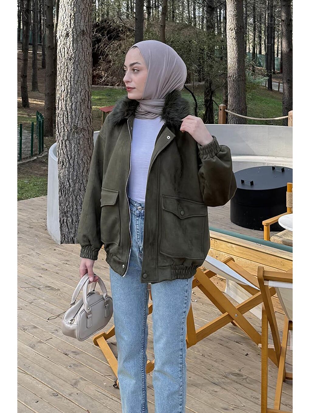 Kürk Yaka Cepli Mont Haki-1
