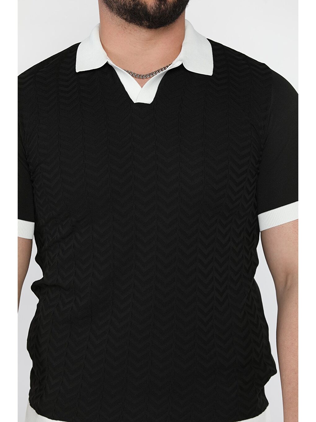 Siyah Polo Yaka Erkek Triko Tişört-3