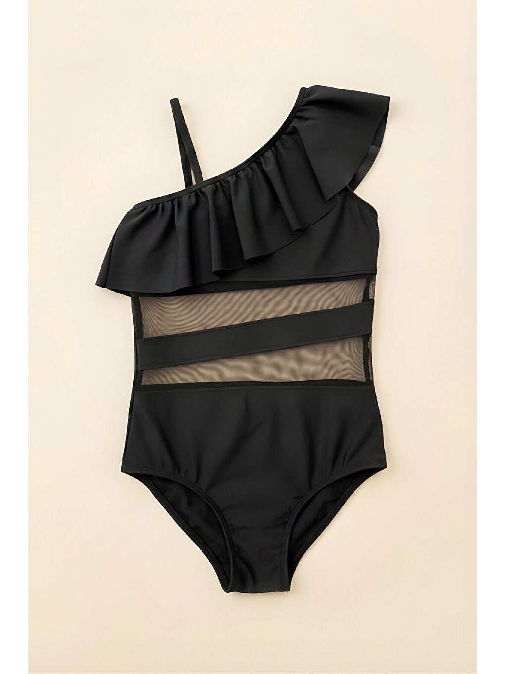 Siyah Kız Çocuk Mayokini-Tül Detaylı ve Omuz Ayarlanabilir Askılı 7-12 Yaş 12620B-2