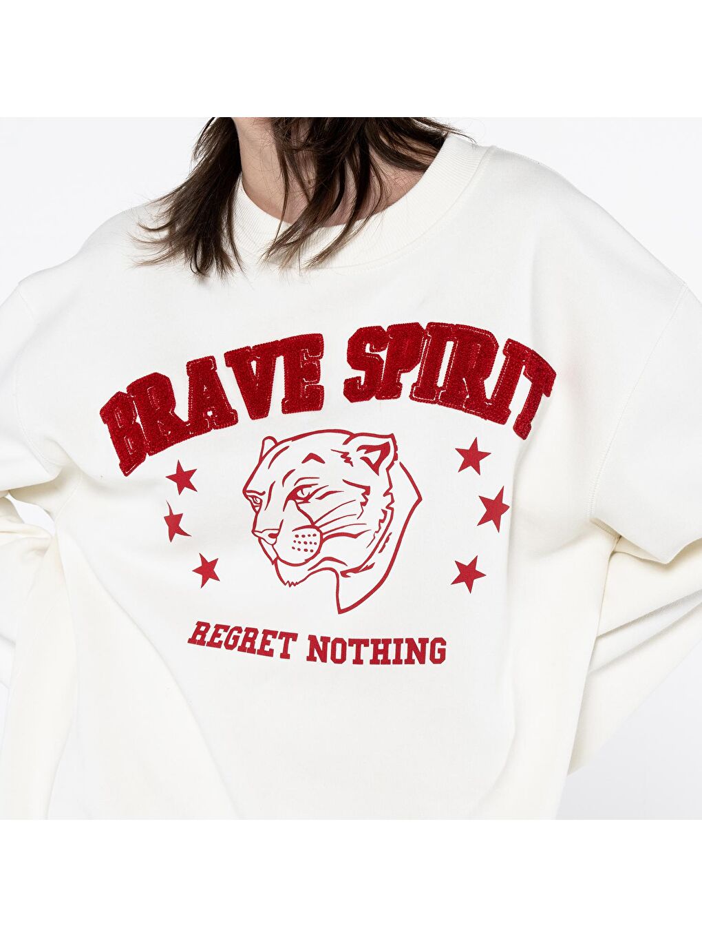 Kadın Kırık Beyaz Bisiklet Yaka Ekstra Oversize Sweatshirt-3