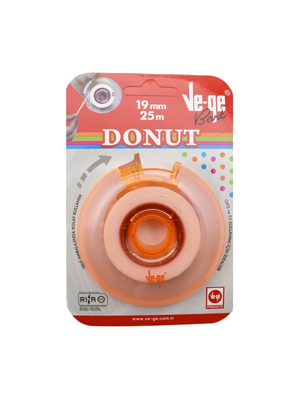 Ve-Ge Şeffaf Donut Soft Görünmez Bant 19x25 m Bant Kesme Makineli Turuncu