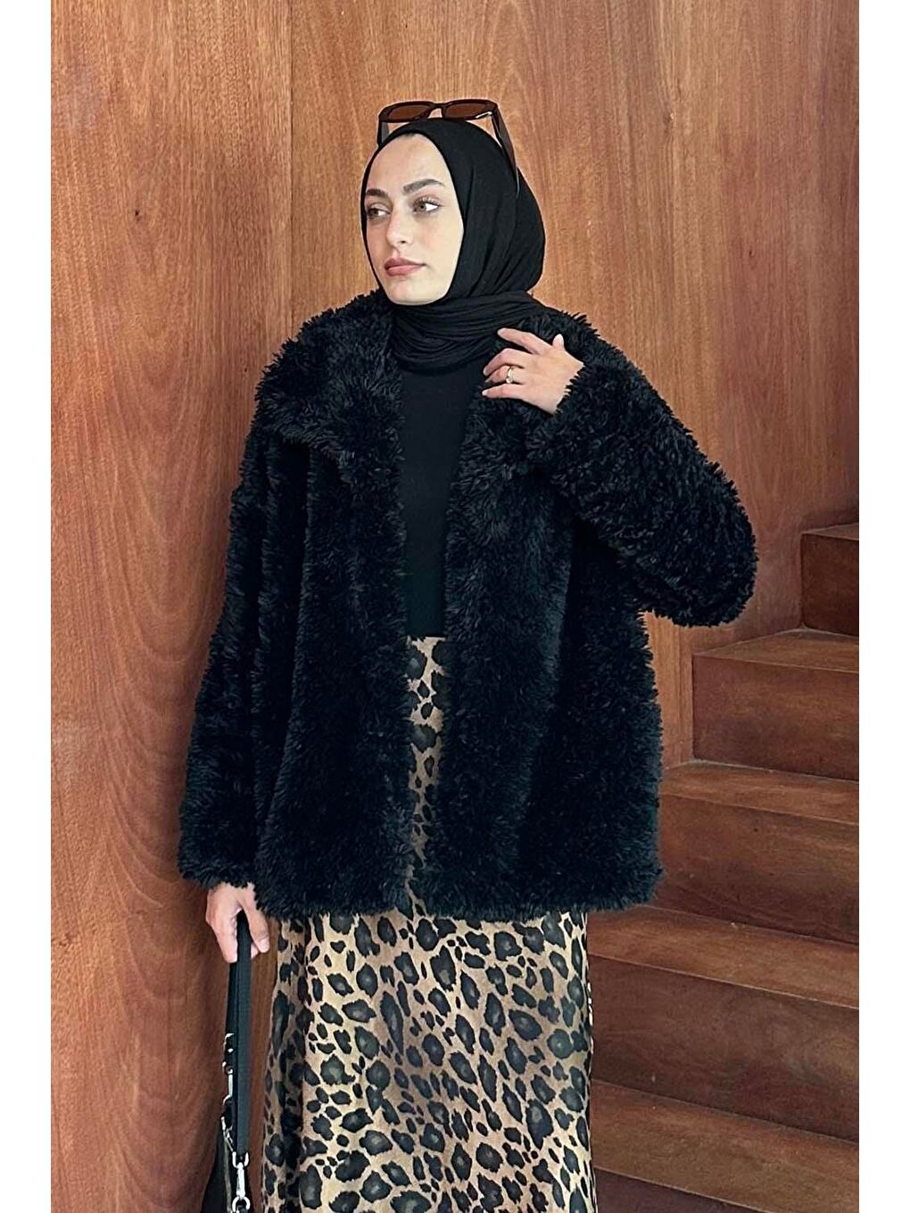 Pelüş Detaylı Mont Siyah-2