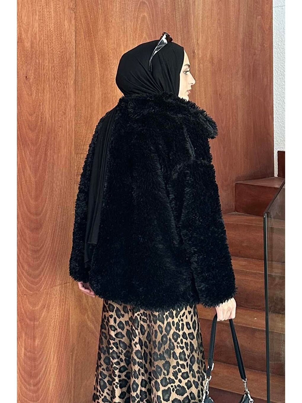 Pelüş Detaylı Mont Siyah-3