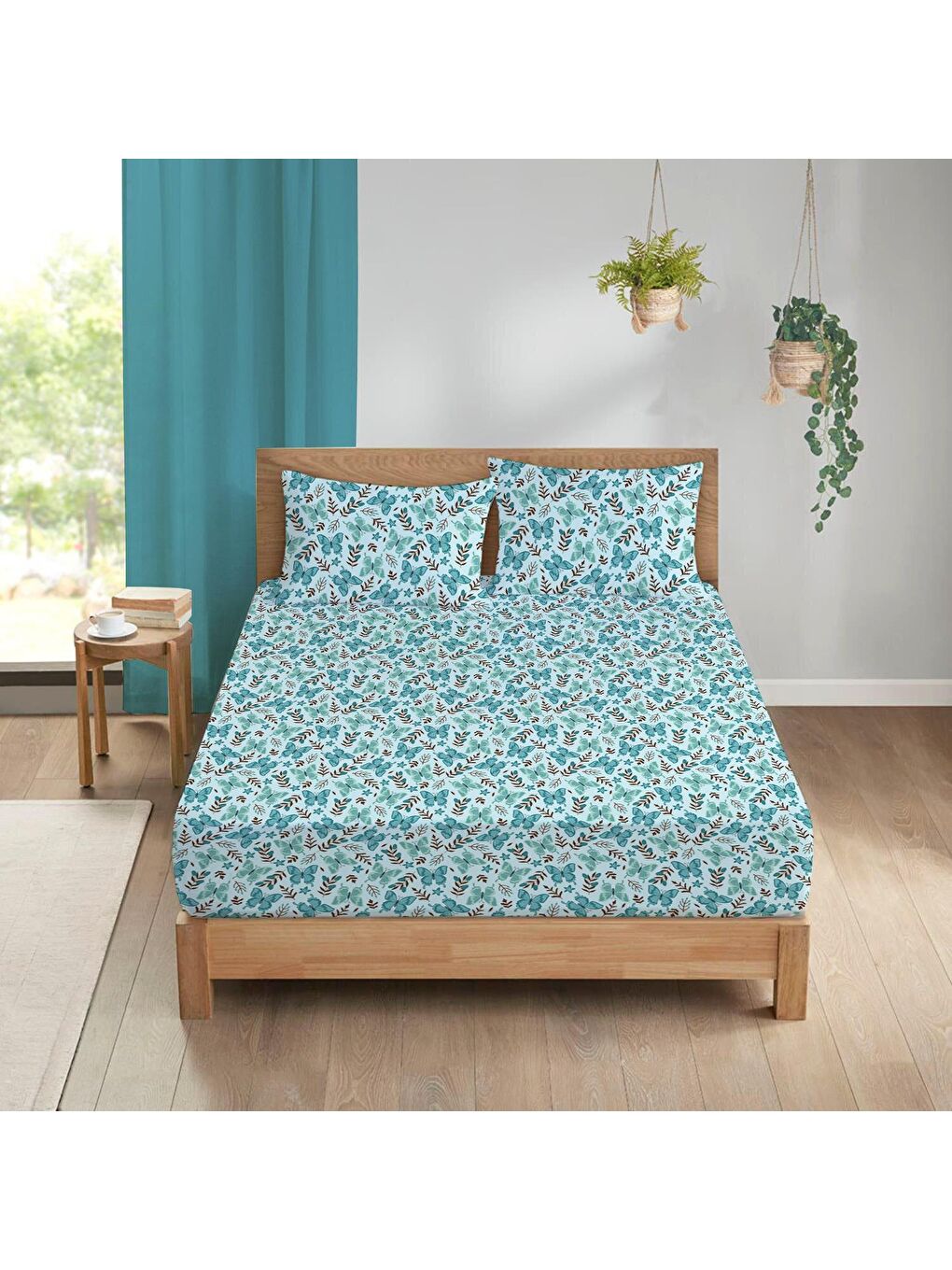 Karışık Kelebek Desen Baskılı Çift Kişilik 180x200 Çarşaf Takımı