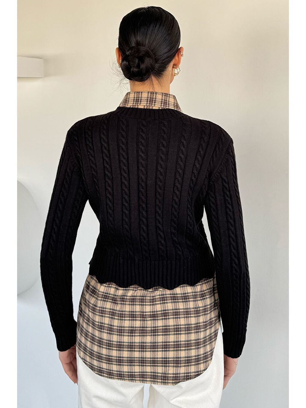 Siyah Kadın Gömlek Garnili Triko Bluz (s-m-l Beden Uyumludur.)-3