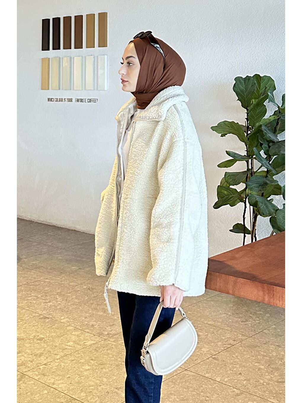 Bej Biye Detaylı Tedy Pelüş Mont Taş-1