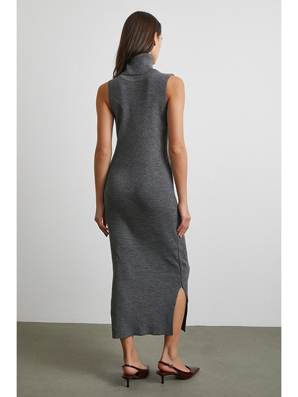 Uzun Elbiseli Hırka Triko Takım Gri-2