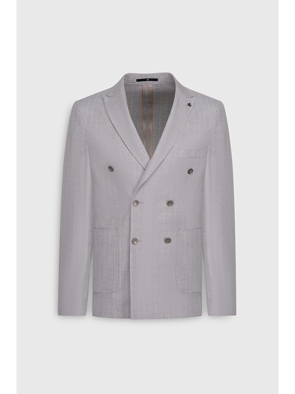 Erkek Gri-Bej Slim Fit Dar Kesim Kırlangıç Yaka Çizgili Torba Cepli Ceket-3