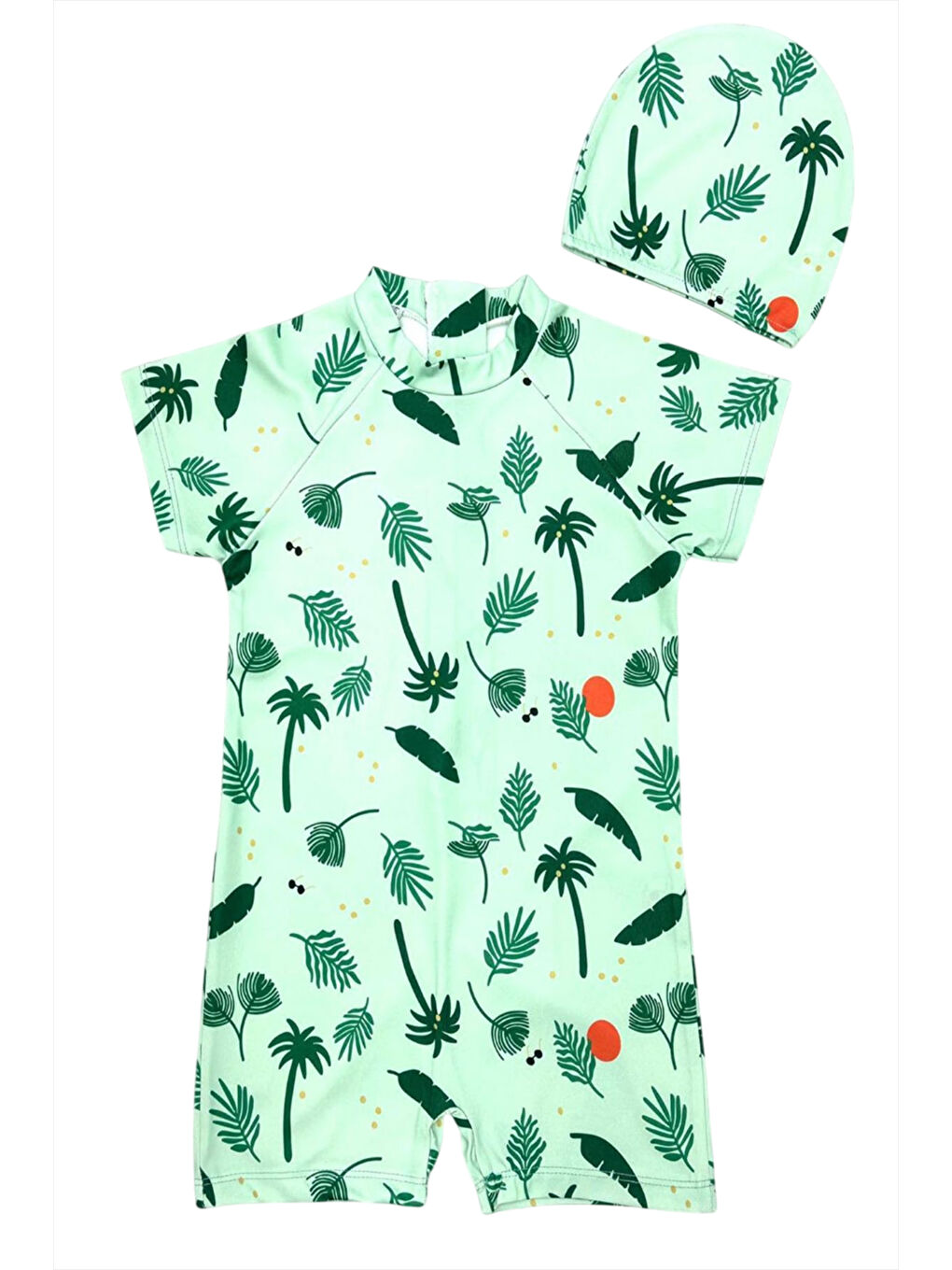 Turkuaz Boneli ,Pervaz Fermuarlı ,Güneş Korumalı Erkek Çocuk Tulum Mayo