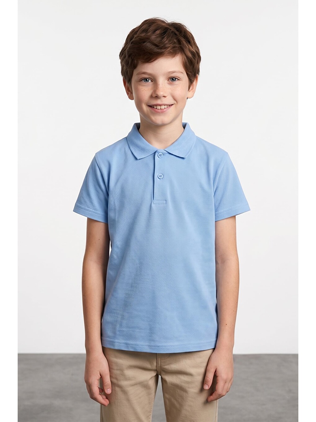 Mavi Basic Polo Yaka Unisex Çocuk Tişört