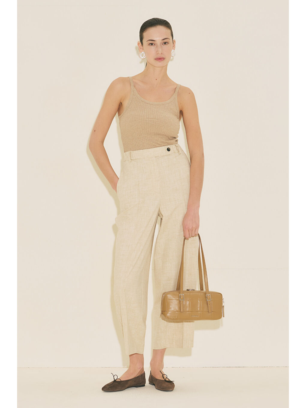 Barrel Kumaş Pantolon Bej