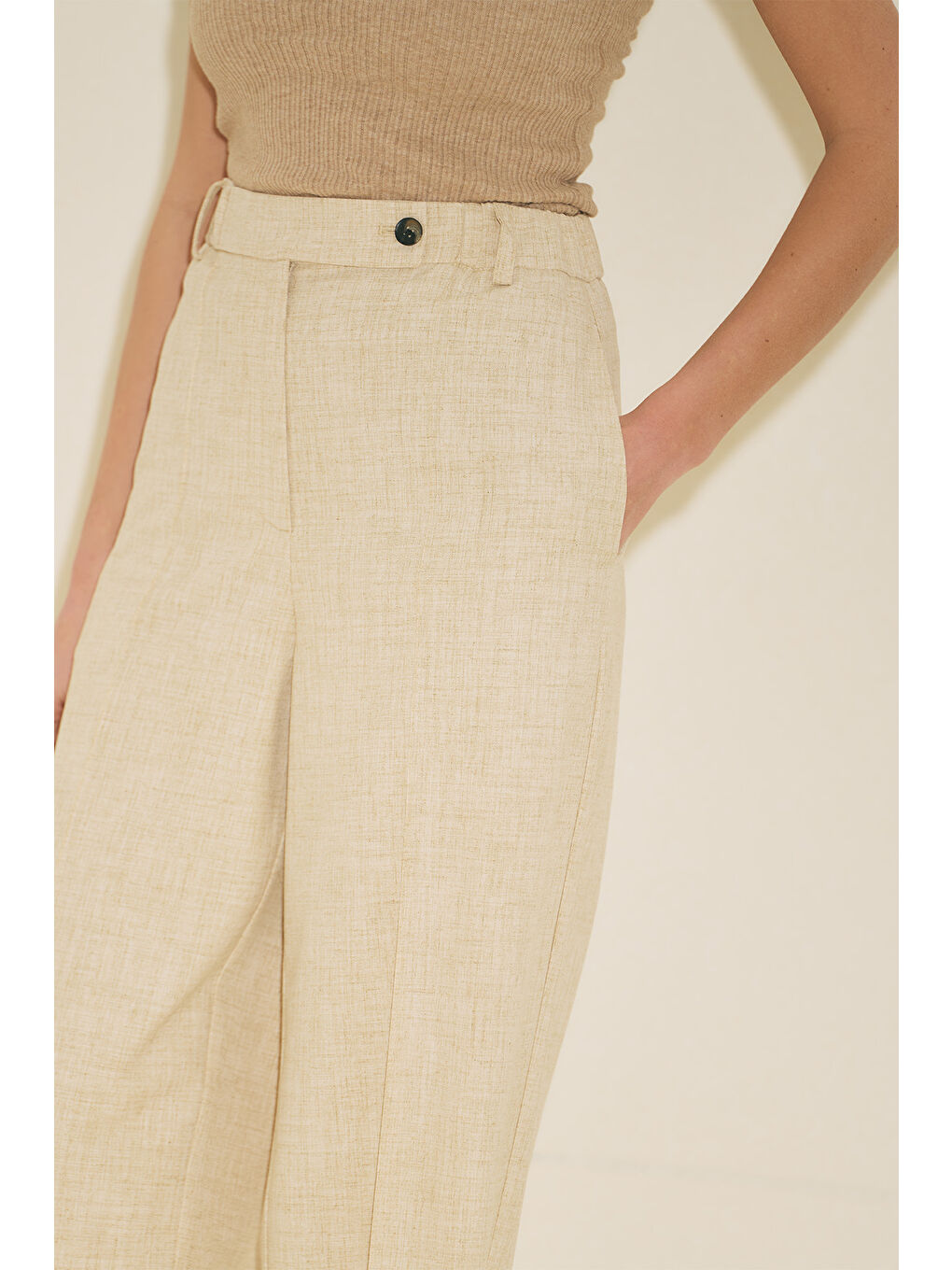 Barrel Kumaş Pantolon Bej-1