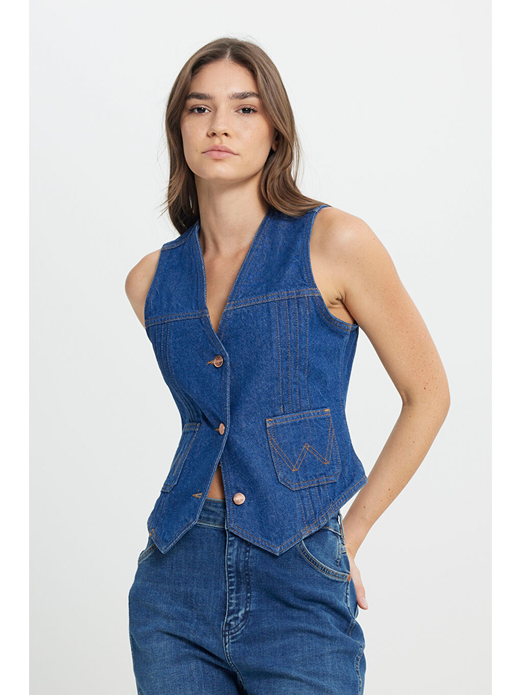 Slim Fit Dar Kesim %100 Pamuk Lacivert Jean Denim Yelek-1