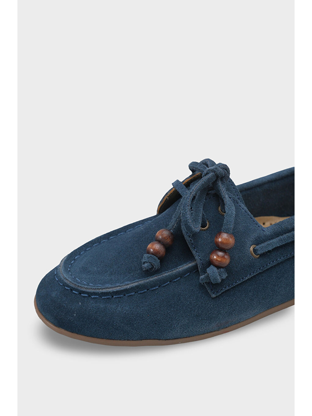 Mavi Vicki Hakiki Deri Süet Bağcıklı Boncuklu Konfor Kadın Loafer Tekne Ayakkabısı-3
