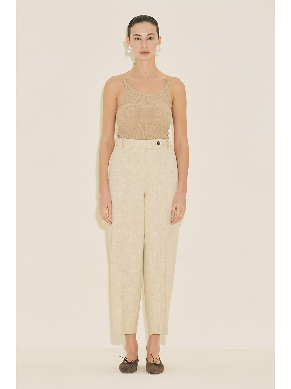 Barrel Kumaş Pantolon Bej-4