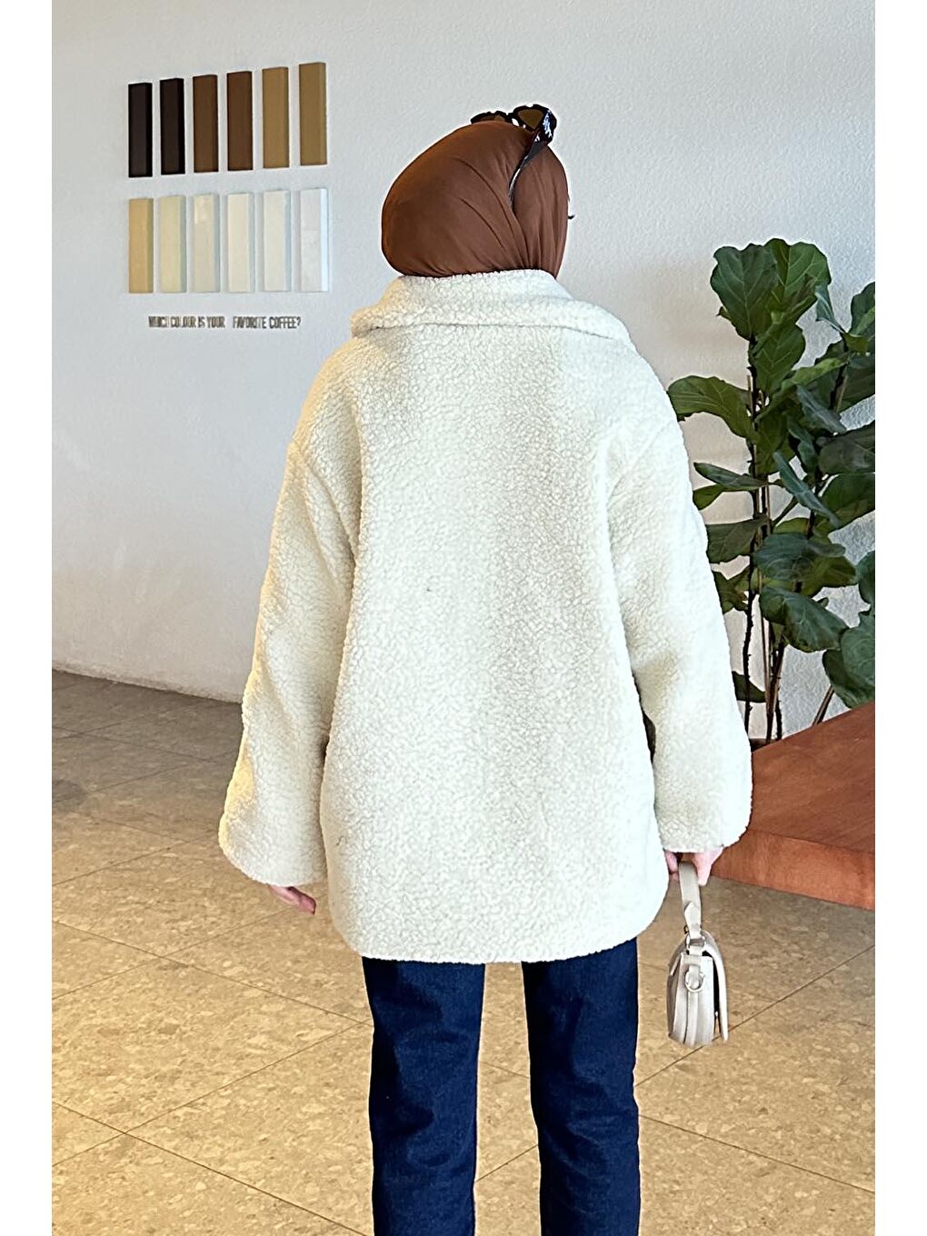 Bej Biye Detaylı Tedy Pelüş Mont Taş-3