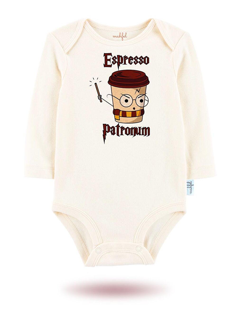 MAHFEL Ekru-Kahverengi 2'Li "ESPRESSO PATRONUM"Baskılı Uzun Kollu Unisex Bebek Çıtçıtlı Body - 2