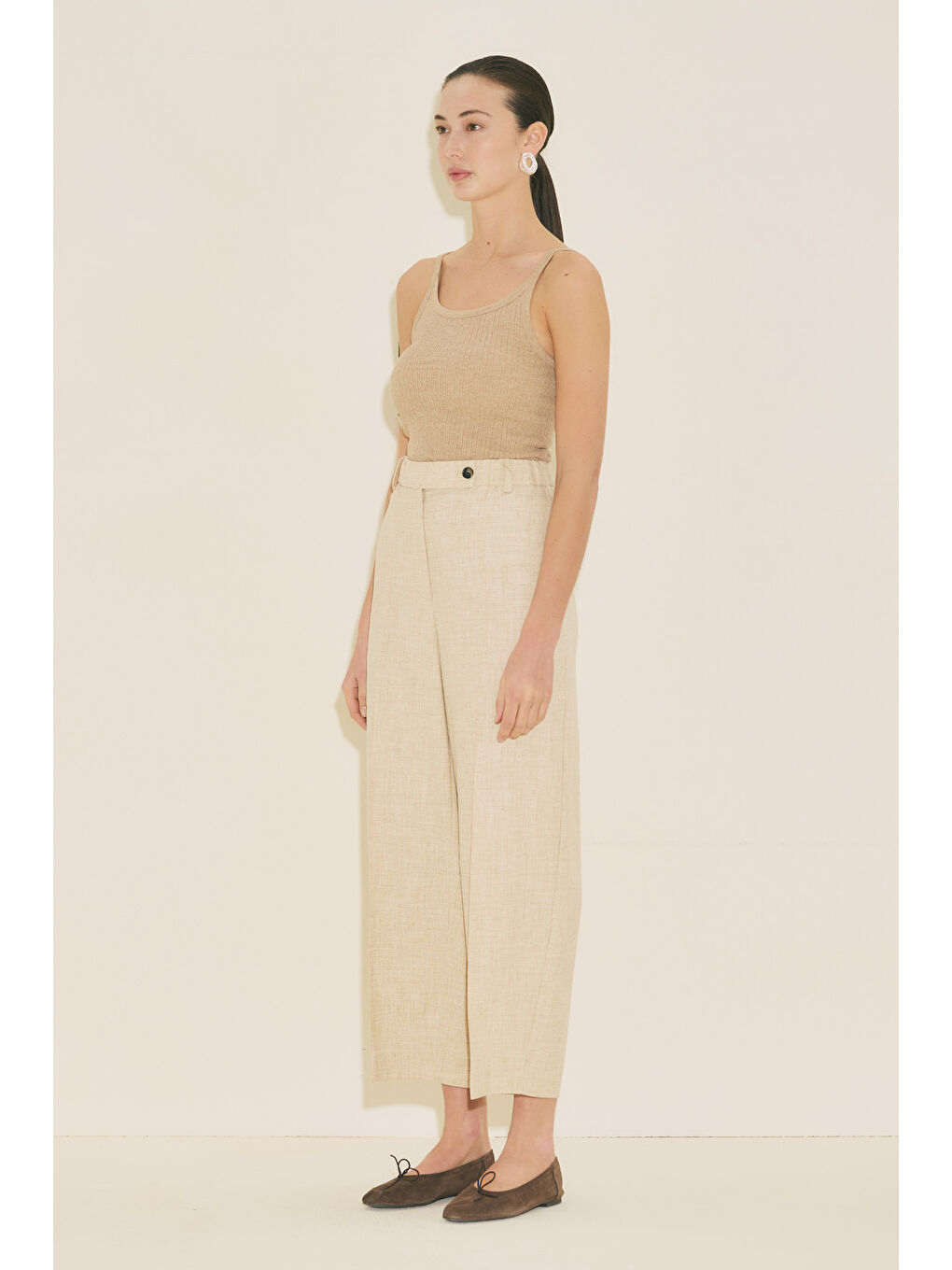 Barrel Kumaş Pantolon Bej-5