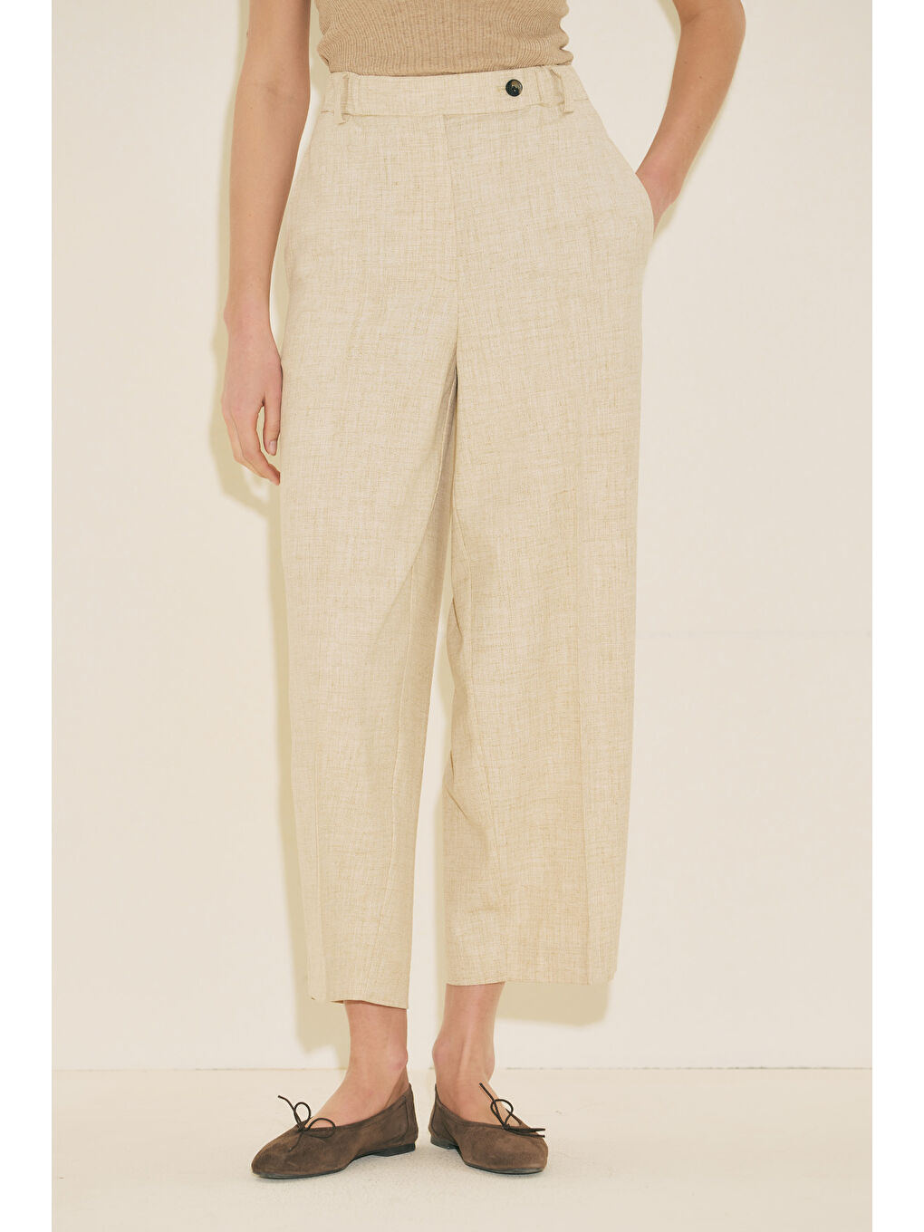 Barrel Kumaş Pantolon Bej-6