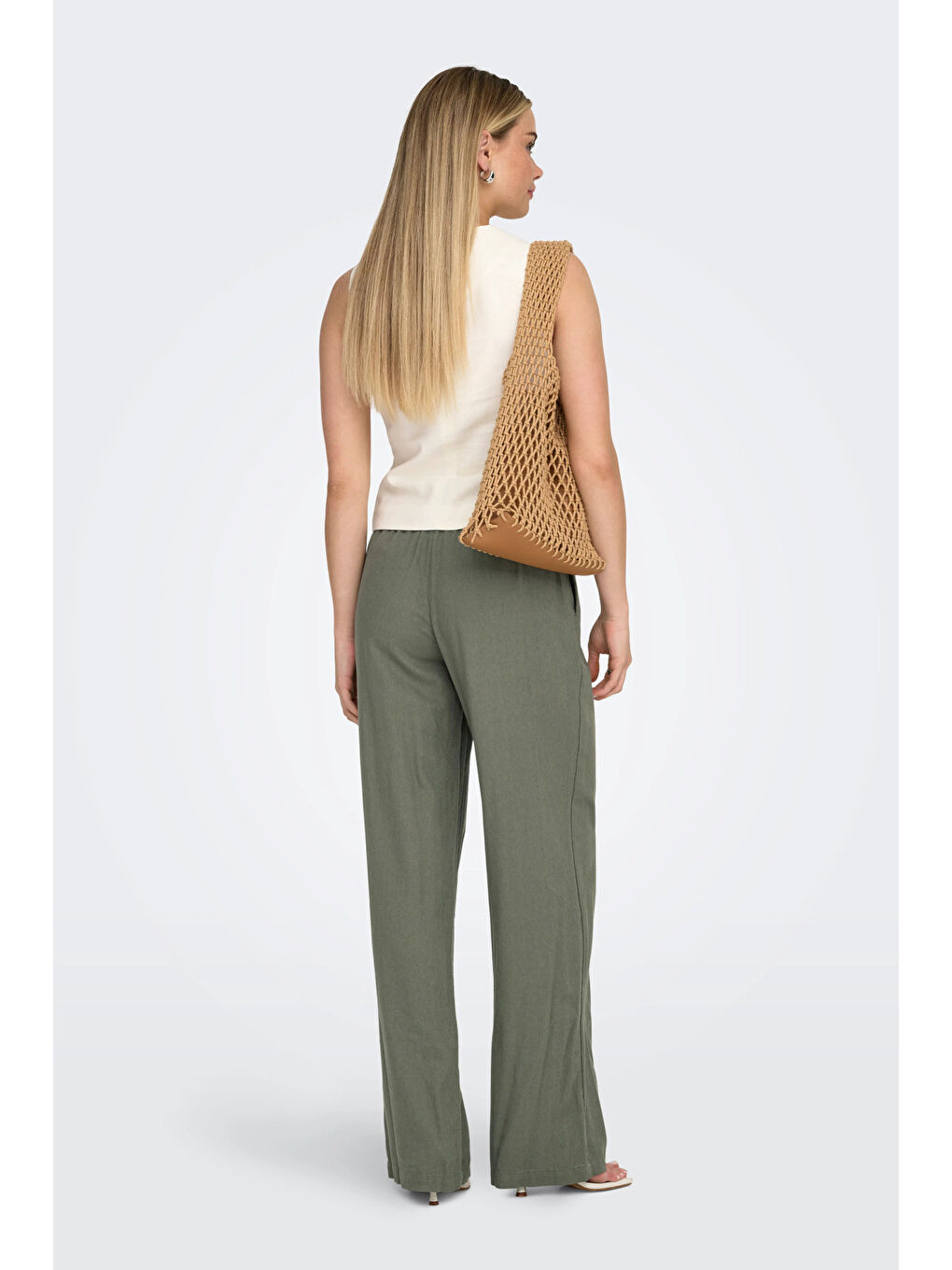 Yeşil Onlgoa Keten Karışımlı Straight Fit Orta Bel Kadın Pantolon 15363676-2