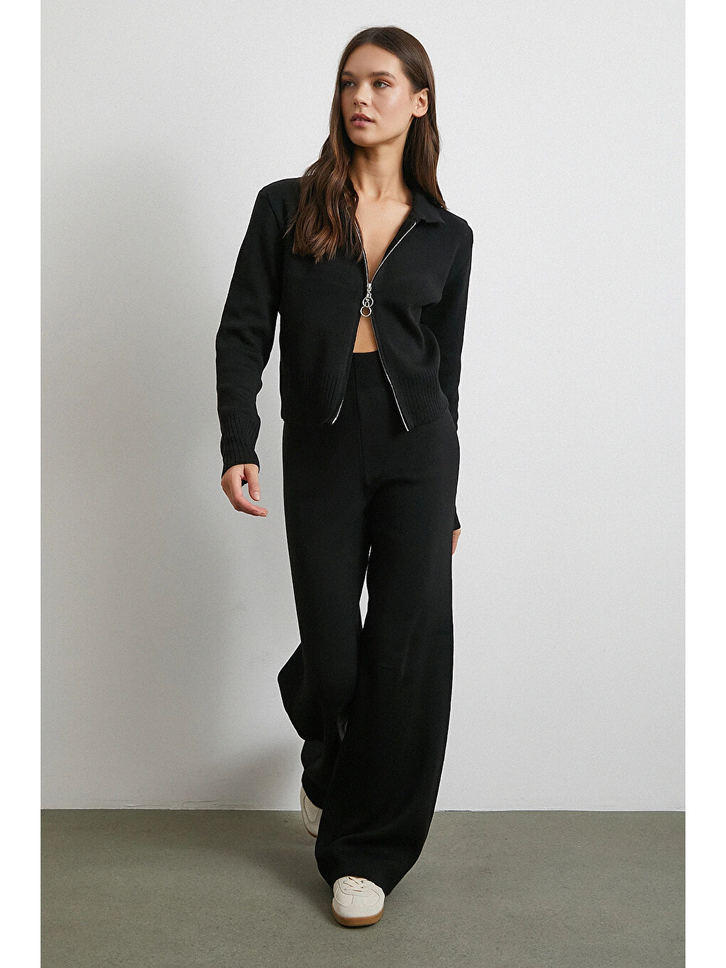 Çift Fermuarlı Hırka Takım Siyah