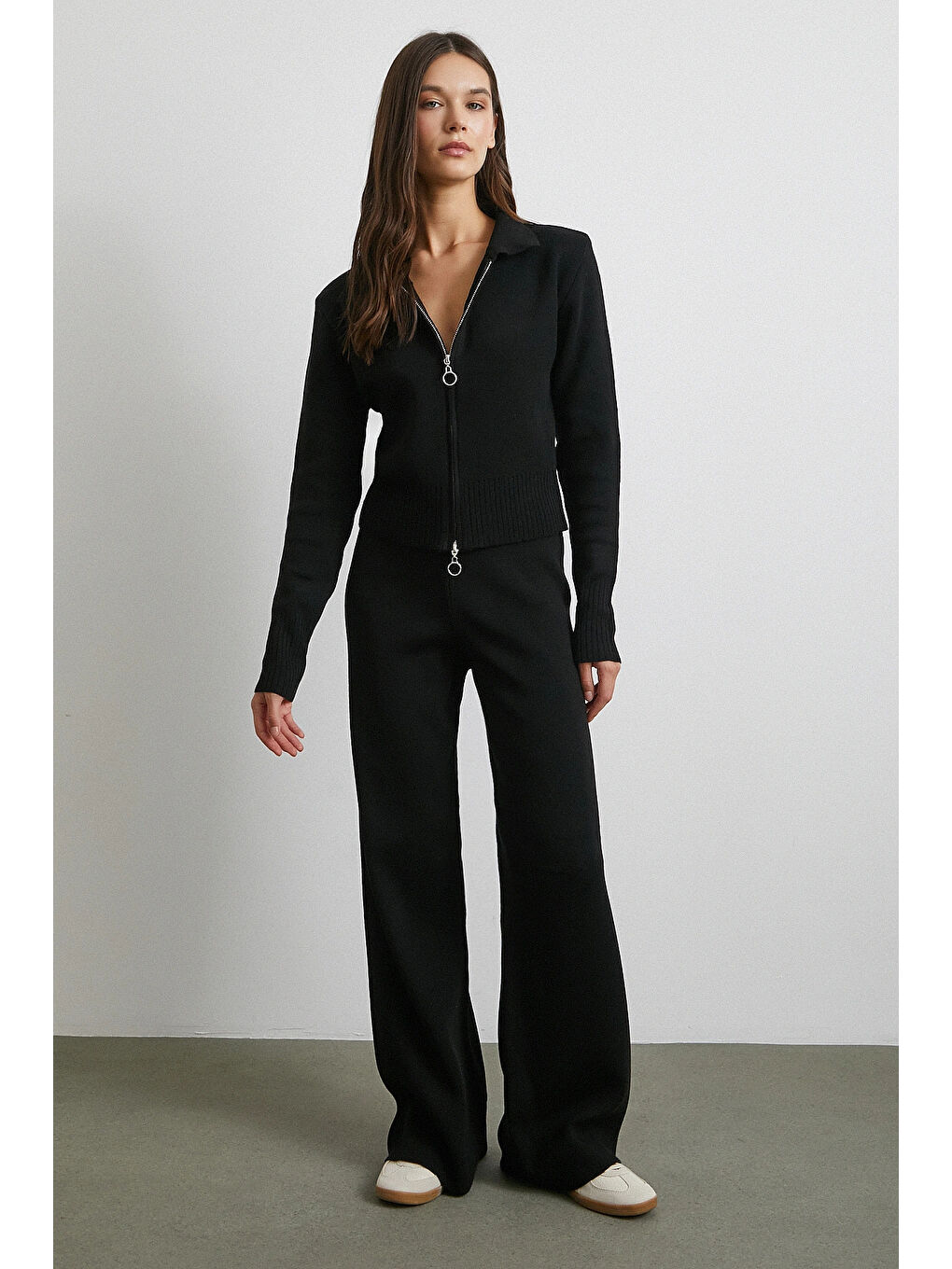 Çift Fermuarlı Hırka Takım Siyah-1