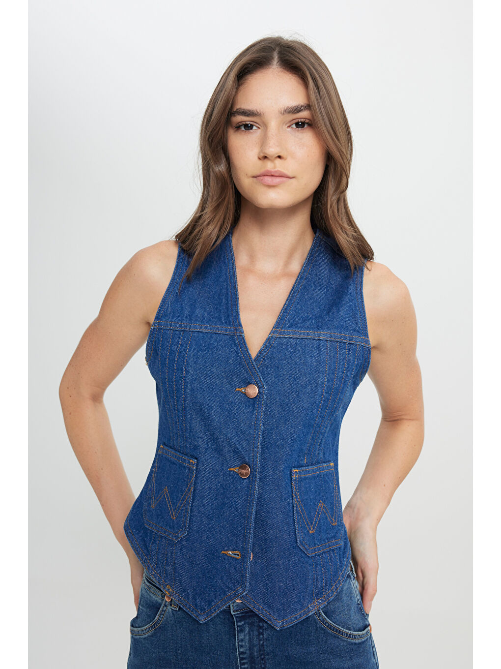 Slim Fit Dar Kesim %100 Pamuk Lacivert Jean Denim Yelek-2