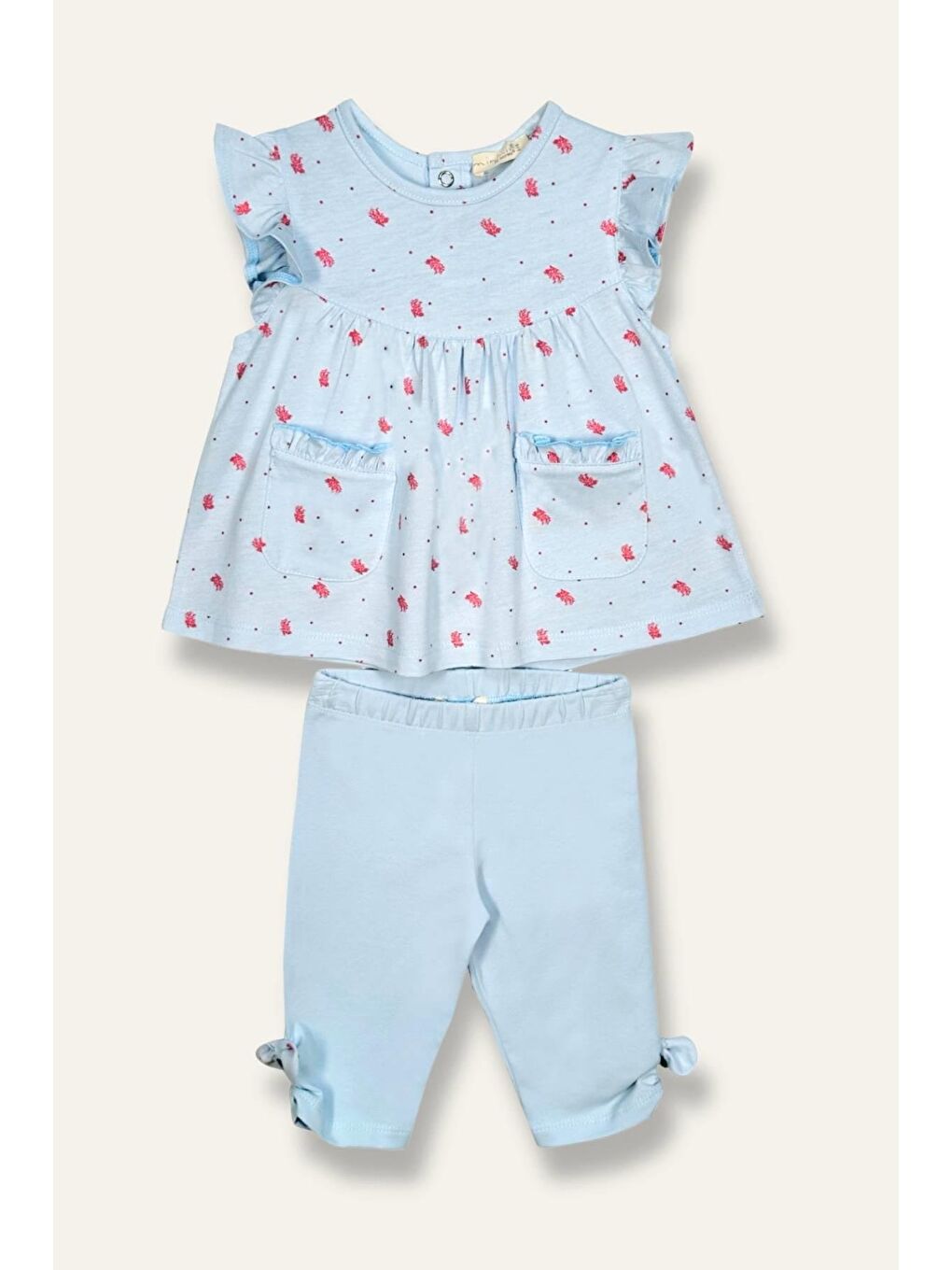 Karışık Kız Bebek Mercan Desenli Tayt Bluz Takım - Desenli