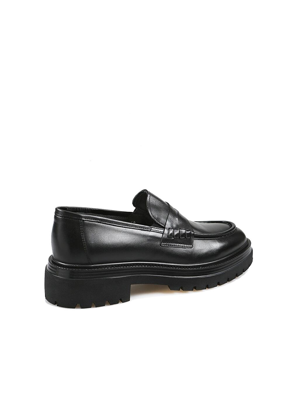 Siyah %100 Deri Yüksek Taban Loafer Ayakkabı-2