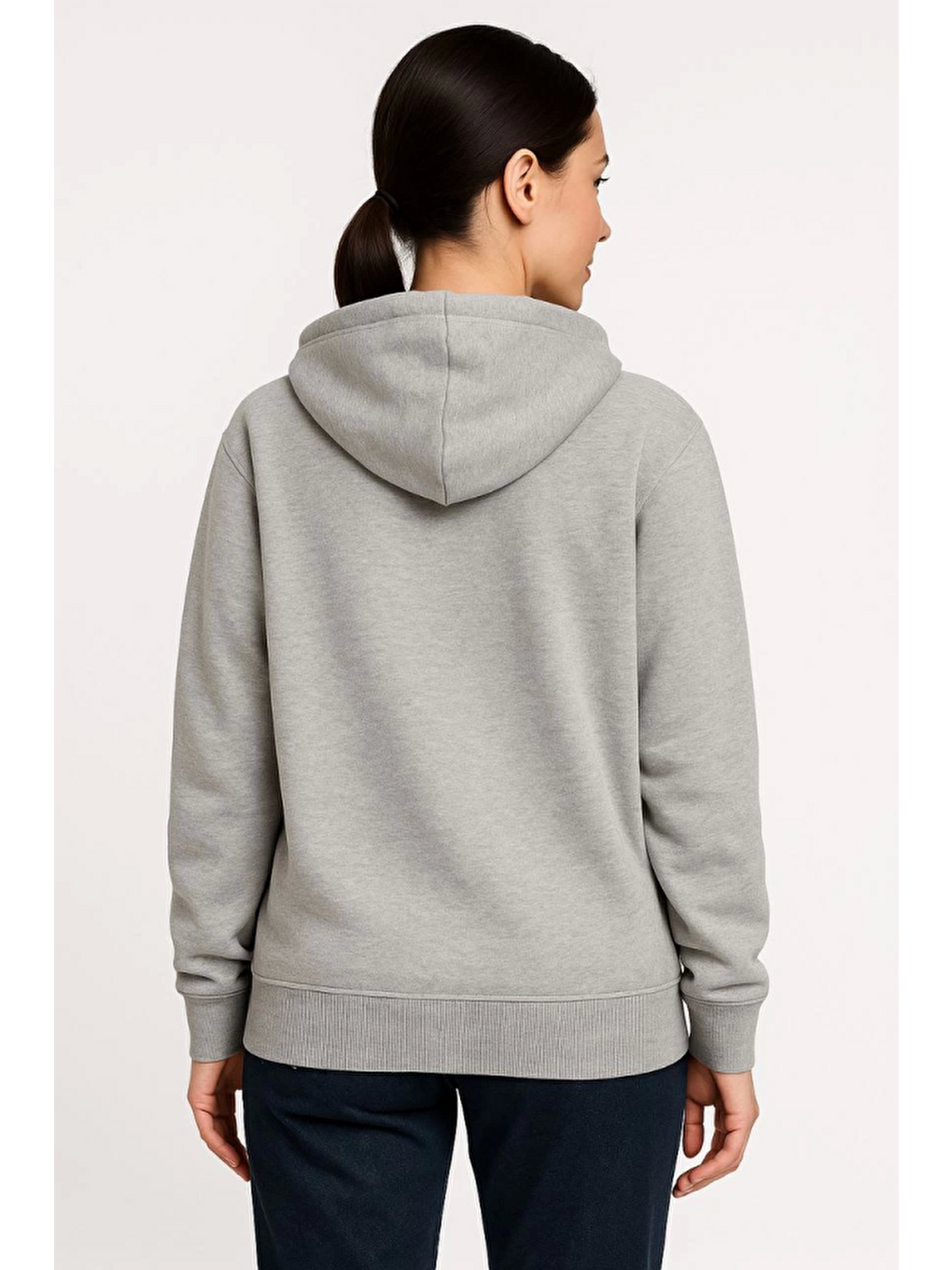 Üç İplik Kapüşonlu Tam Fermuarlı Kanguru Çepli Sweatshirt Hoodie - Gri-1