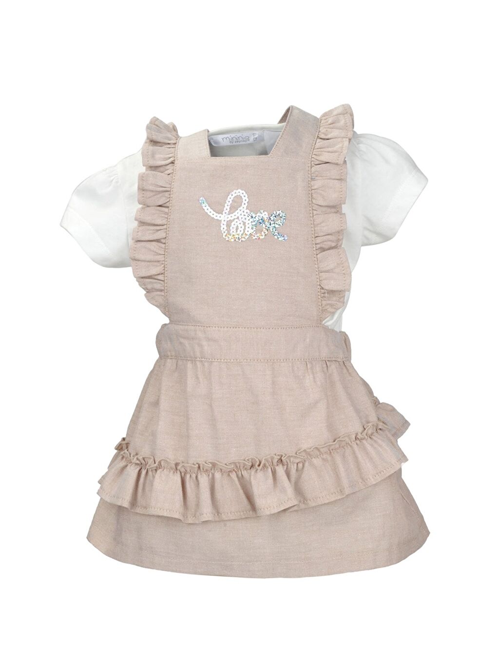 Kız Bebek Bej Love Pullu Jile Ve T-Shirt Takım (9Ay-4Yaş)