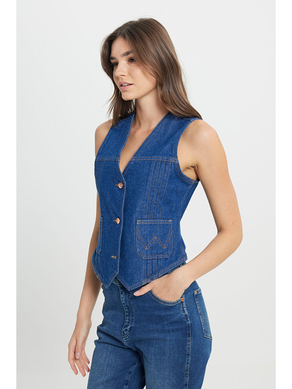 Slim Fit Dar Kesim %100 Pamuk Lacivert Jean Denim Yelek-3