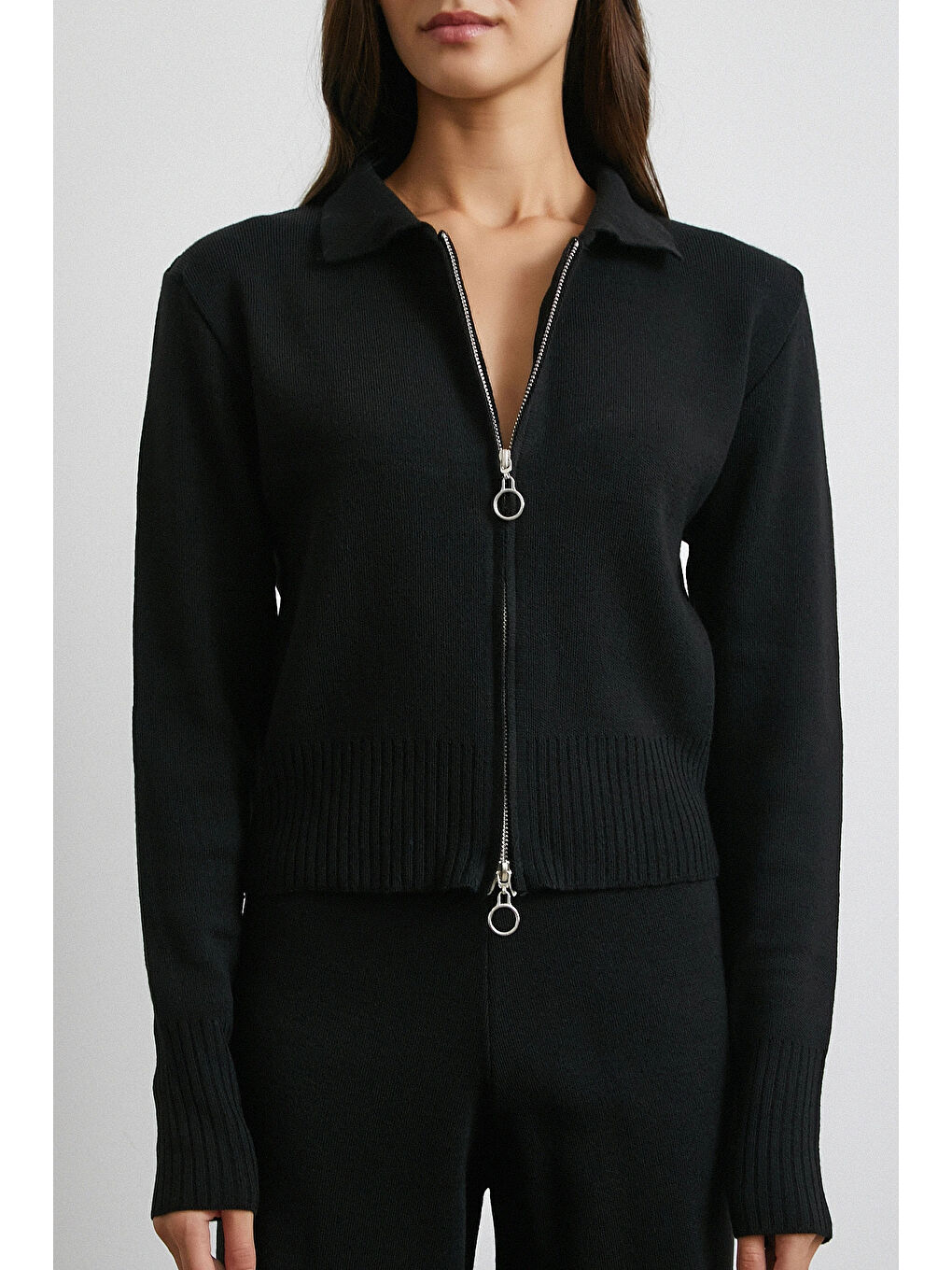 Çift Fermuarlı Hırka Takım Siyah-4